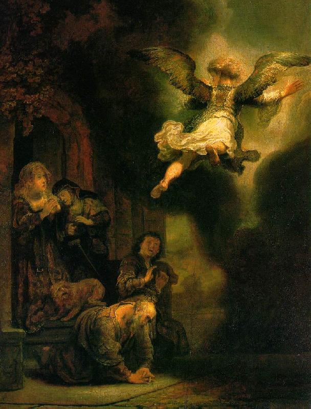 REMBRANDT Harmenszoon van Rijn The Archangel Leaving the Family of Tobias Germany oil painting art